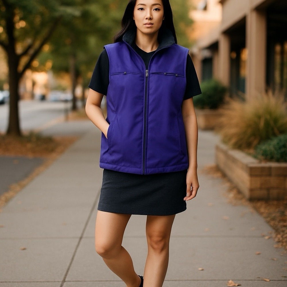 Lauren‎ Ralph Lauren Jacket Reversible Vest Womens L Purple & Black